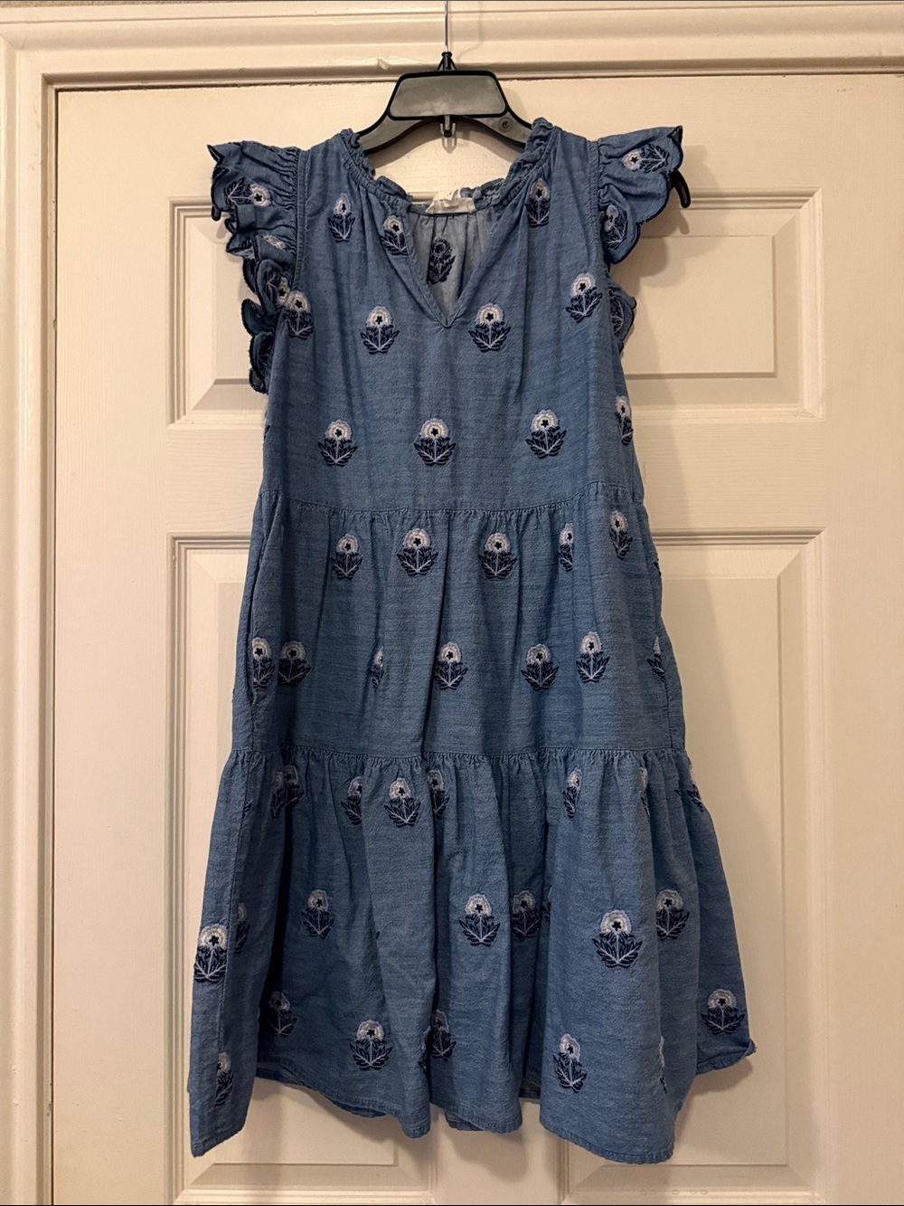Women’s Blue Embroidered Tiered Dress